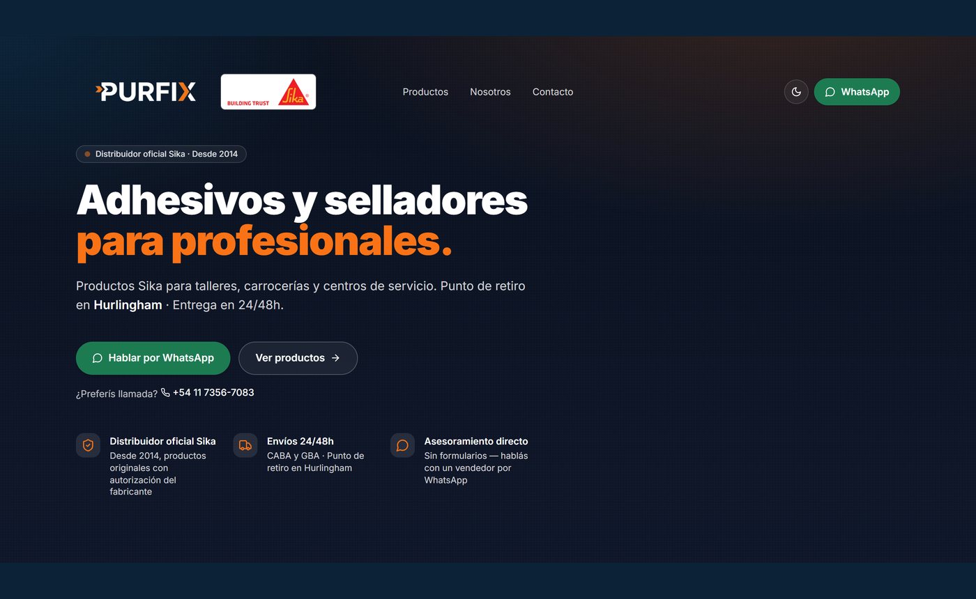 Captura de la tienda online Purfix